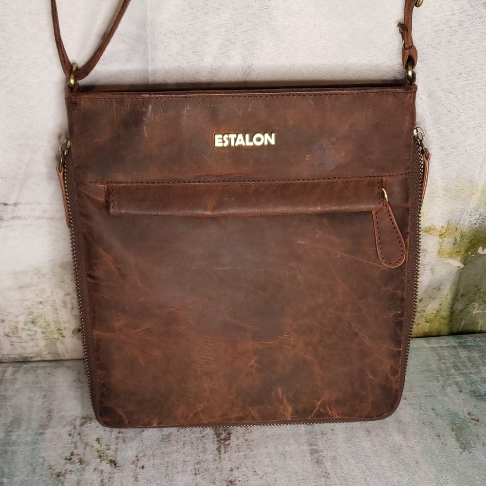 Estalon Brown Leather Crossbody Bag
